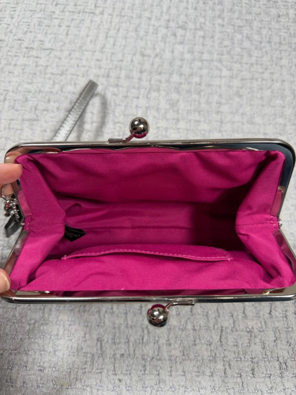 COACH Vintage Y2K Optic Lurex Framed Kisslock Clutch Wristlet Black Silver Pink